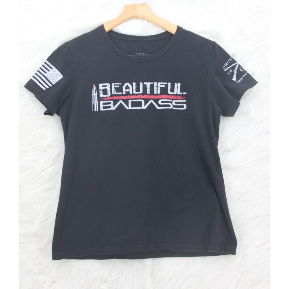 Grunt Style Beautiful Badass Red Stripe T Shirt Womens XL Black Short Sleeve 770